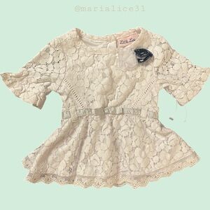 Little Lass Ivory Lace Peplum Top. Size 6-9M